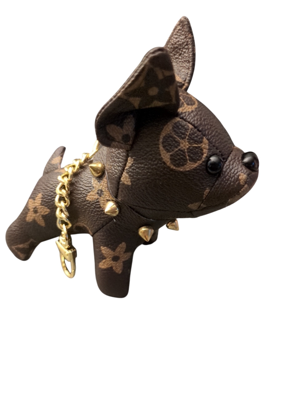 Designer-Inspired Brown Dog Keychain Charm with Gold Chain - Picture 3 of 3